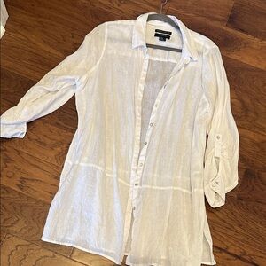 Tahari White linen Button Down Shirt